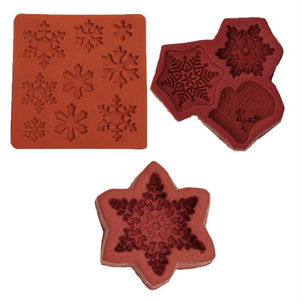 picture قالب شکلات مدل مالد فوندانت طرح مولد برف و دستکش زمستانی مجموعه 3 عددی