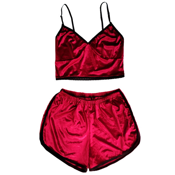 لباس خواب زنانه مدل مخمل رنگ قرمز 4261459