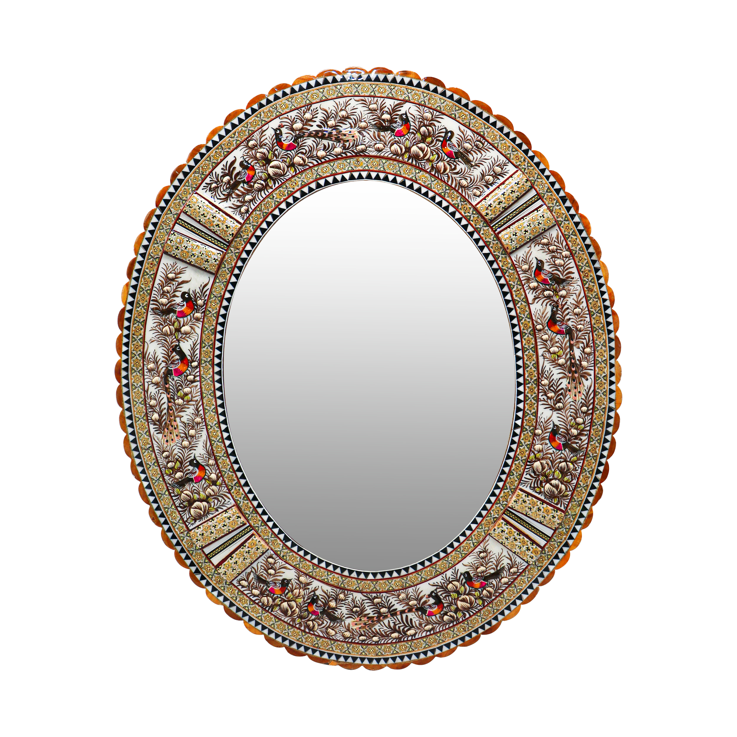 آینه خاتم کاری مدل الیپس طرح گل و مرغ برجسته کد 58p49-2f4Br 4270311