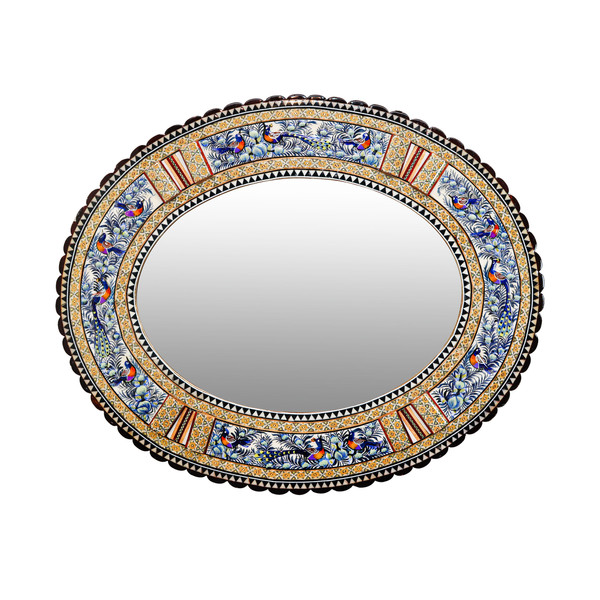 آینه خاتم کاری مدل الیپس طرح گل و مرغ برجسته کد 56p46-2f4Bl 4270323