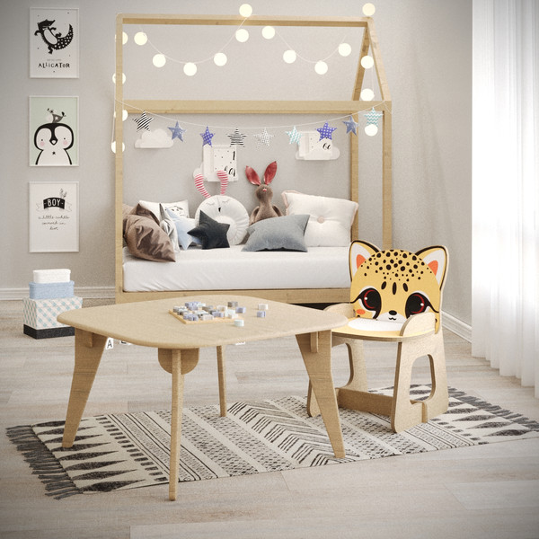 ست میز و صندلی کودک مدل باغ وحش چوبی طرح یوزپلنگ 4277471