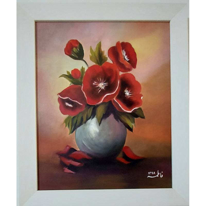 تابلو نقاشی رنگ روغن مدل گل‌ و گلدان کد 01 4280291