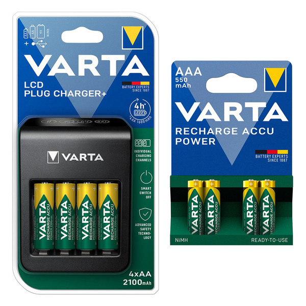  شارژر باتری وارتا مدل LCD PLUG CHARGER به همراه چهار عدد باتری نیم قلمی 4286622