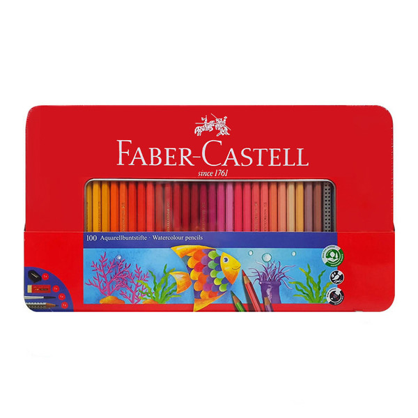 مداد آبرنگی 100 رنگ فابر کاستل مدل CLASSIC کد 115967 به همراه پاک کن و تراش و قلم مو 4309173