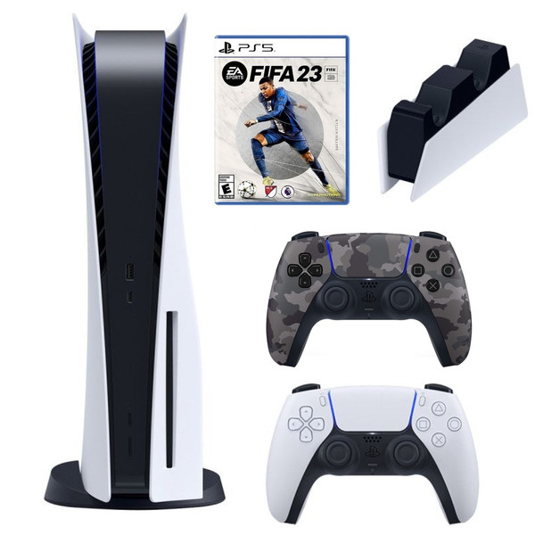 picture کنسول بازی سونی مدل PlayStation 5 Drive ظرفیت 825 گیگابایت به همراه دسته ارتشی و بازی فیفا 23 و پایه شارژر