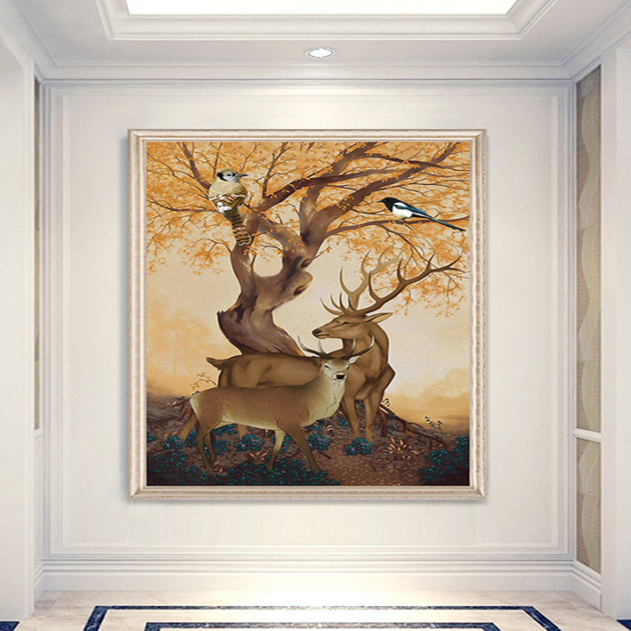 picture پوستر دیواری سه بعدی مدل نقاشی درخت پاییز گوزن DRVF1353