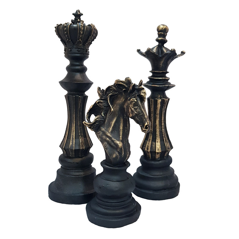 picture مجسمه مدل شطرنج پتینه مجموعه 3 عددی