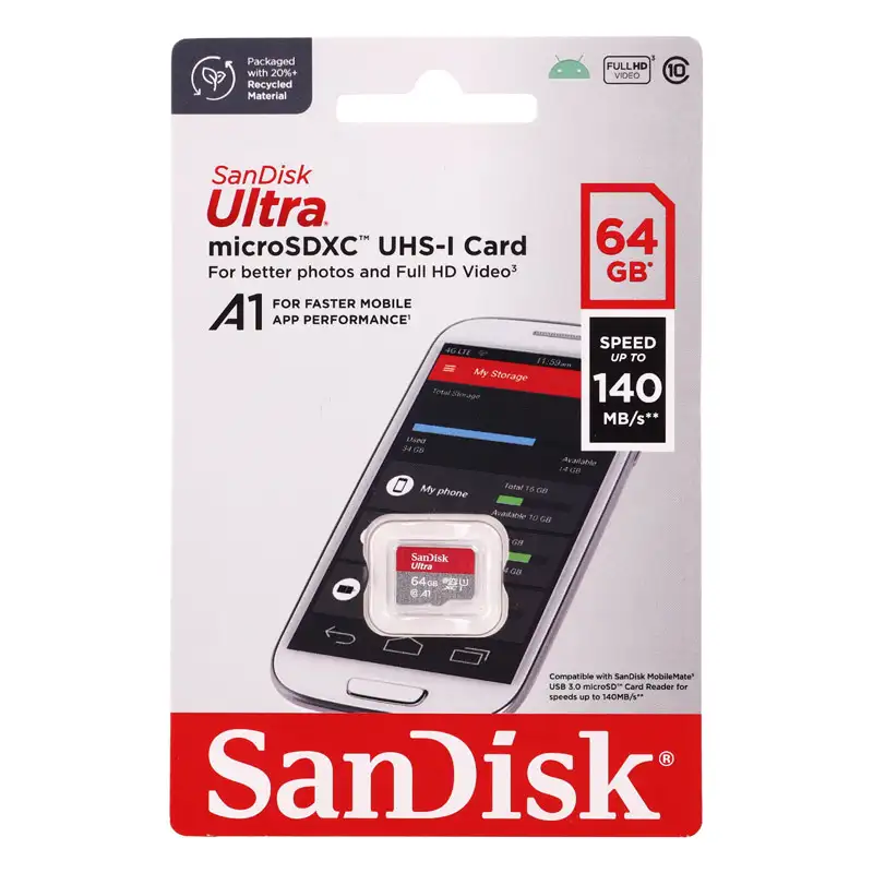 picture رم میکرو ۶۴ گیگ سن دیسک SanDisk Ultra U1 A1 C10 140MB/s