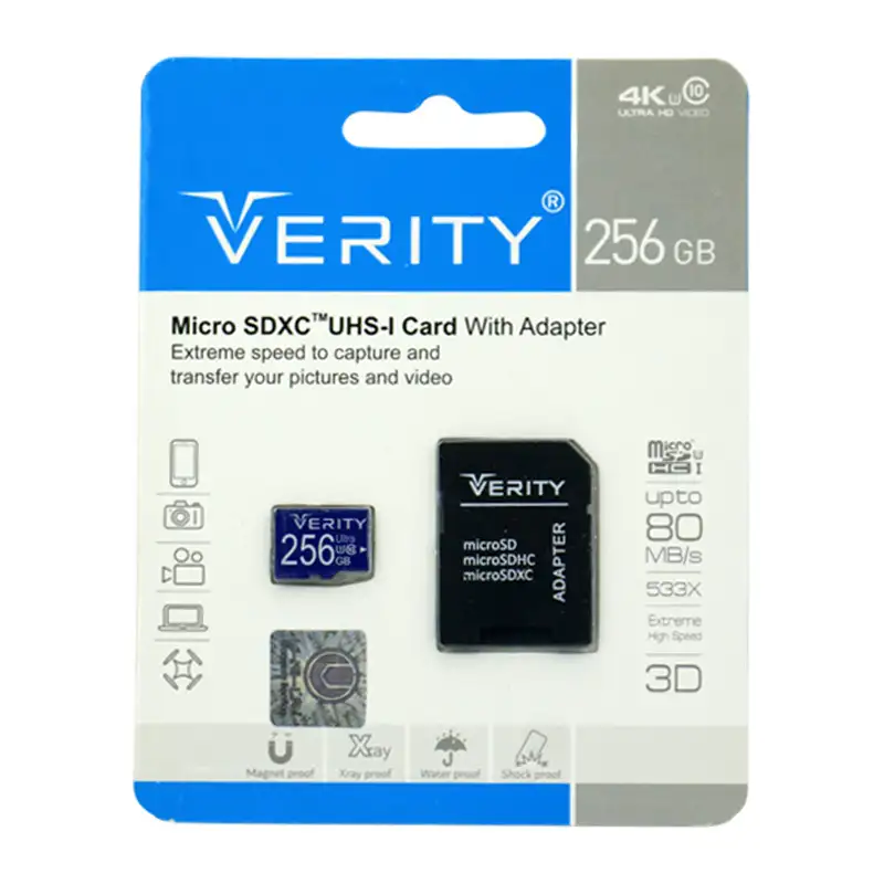 picture رم میکرو ۲۵۶ گیگ وریتی Verity Ultra U3 C10 80MB/s + خشاب