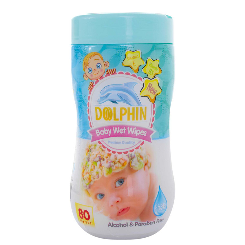 picture دستمال مرطوب کودک دلفین مدل Premium مجموعه 8 عددی