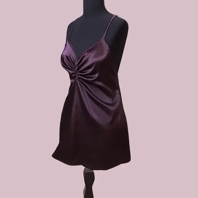 picture پیراهن خواب مقمیس با کد S72-2 ( dark purple satin sleepwear )