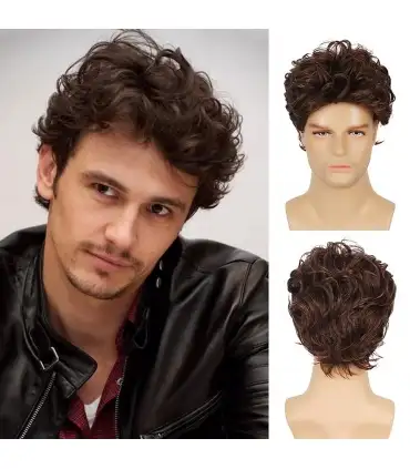 picture کلاه گیس مردانه باروسی موج دار قهوه ای کوتاه Baruisi Mens Wig Brown Short