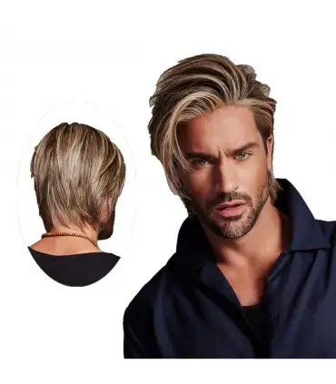 picture کلاه گیس مردانه اسویکینگ لیر بلوند قهوه ای کوتاه Swiking Men Wig Short Blonde Brown Layered Natural