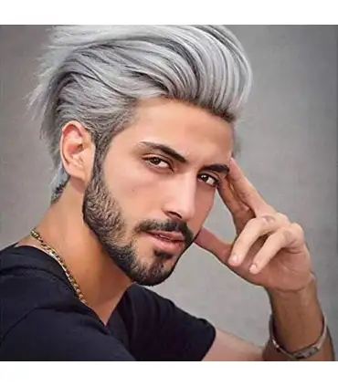 picture کلاه گیس مردانه ووور خاکستری خامه ای کوتاه لخت Wooer Male Short Grey Hair Mens Wig