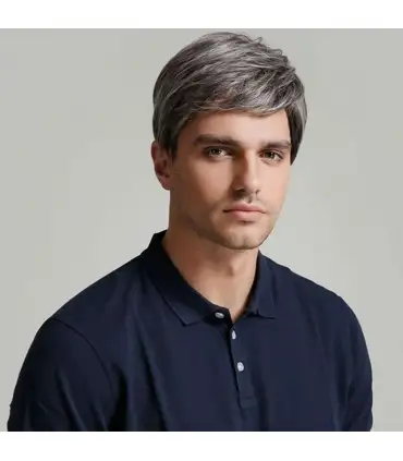 picture کلاه گیس (پوستیژ) مردانه سالکس جو گندمی کوتاه Sallcks Mens Gray Wig Short Layered Natural Synthetic with Wig