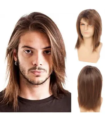 picture کلاه گیس (پوستیژ) مردانه بابروسی بلند لخت قهوه ای روشن هایلایت دار Baruisi Mens Wig Brown Long Straight Synthetic