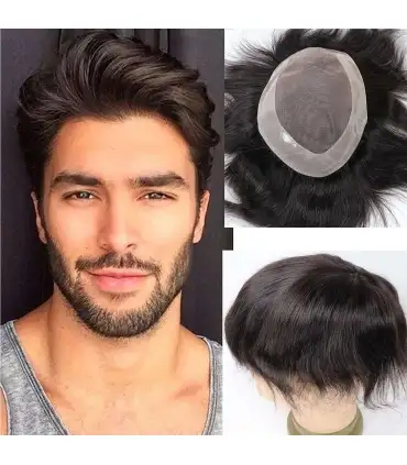 picture پوستیژ (کلاه گیس) مردانه هالیوودی موی صد در صد طبیعی انسان مشکی متوسط Toupee WBM 1721 virgin human hair