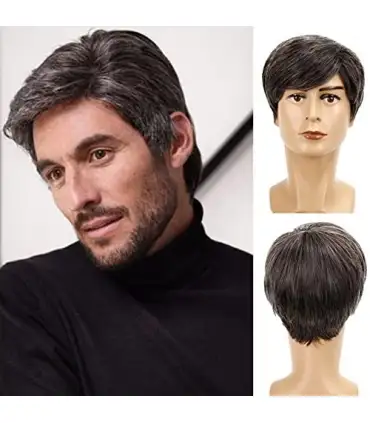 picture کلاه گیس ( پوستیژ) مردانه باروسی جو گندمی کوتاه Baruisi Men's Short Gray Wig for Men