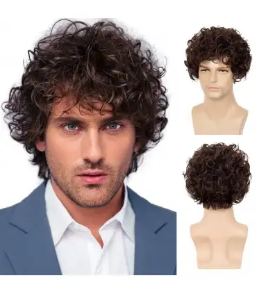 picture کلاه گیس (پوستیژ) مردانه  بیویگ قهوه ای تیره مجعد و فر Beweig Mens Short Curly Brown Wig