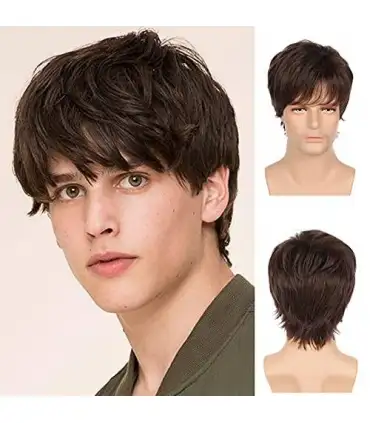 picture کلاه گیس ( پوستیژ) مردانه باروسی کوتاه قهو ه ای لیر Baruisi Mens Short Brown  Layered Hair Wig