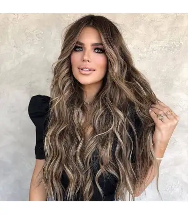 picture کلاه گیس (پوستیژ) زنانه هیرکیوب بلند آمبره قهو ه ای هایلایت دار موج دارHAIRCUBE Natural Ombre Long Wave Brown Wigs for Women