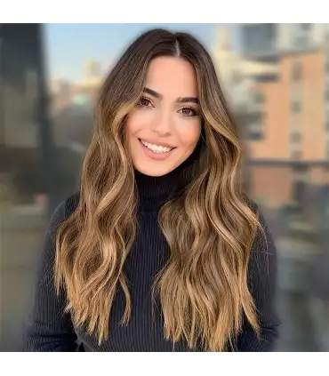 picture کلاه گیس (پوستیژ) زنانه آیسی کویئنز قهوه ای بلوند آمبره بلند AISI QUEENS Long Wavy Ombre Wig Brown Mixed Blonde for Women