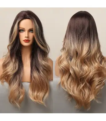 picture کلاه گیس (پوستیژ) زنانه بلند حالت دار آمبره قهوه ای بلوند Women's Blonde Wigs