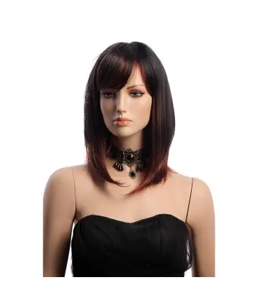 picture کلاه گیس (پوستیژ) زنانه مصری باب آمبره مشکی شرابی چتری دار Black mix Red wig