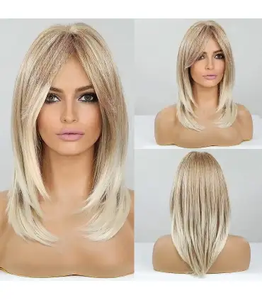 picture کلاه گیس (پوستیژ) زنانه لیر لخت بلند بلوند هایلایت دار Long Layered Blonde Wigs