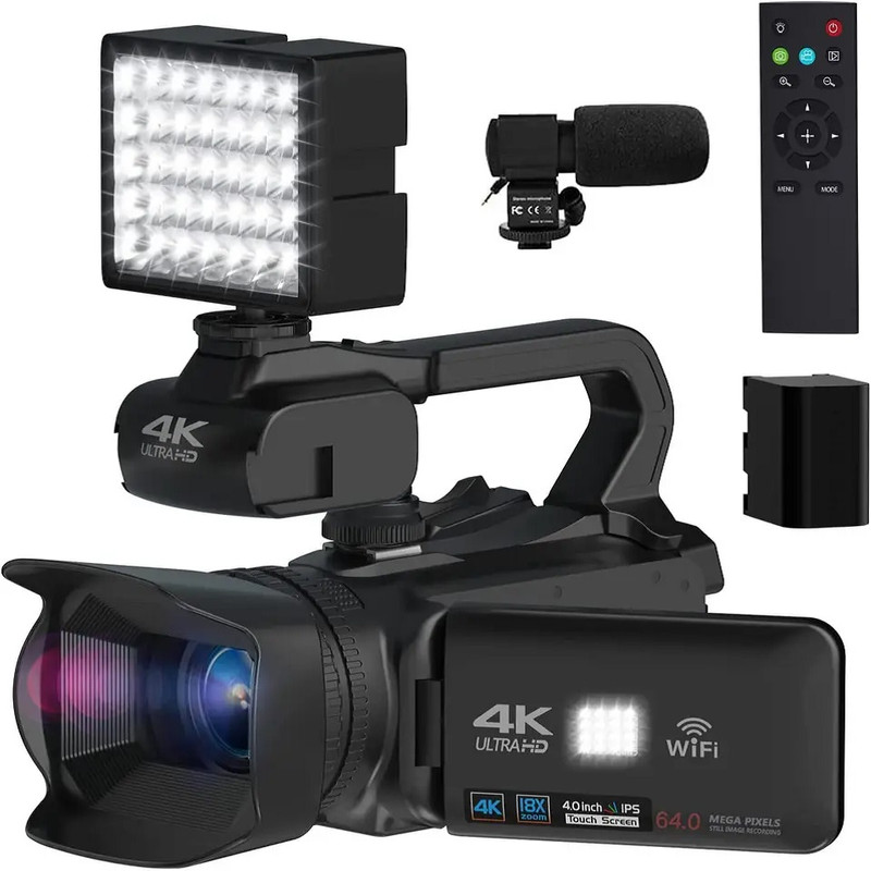 picture دوربین فیلم برداری مدل 4K 64MP Auto Focus 4.0 Touch 18X Whit Mic LED 128 SD  
