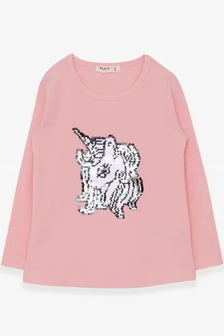 picture تی شرت آستین بلند ال سی وایکیکی با کد 16058-23490 ( Kız Çocuk Uzun Kollu Tişört Pullu Unicorn Pudra (4-7 Yaş) )