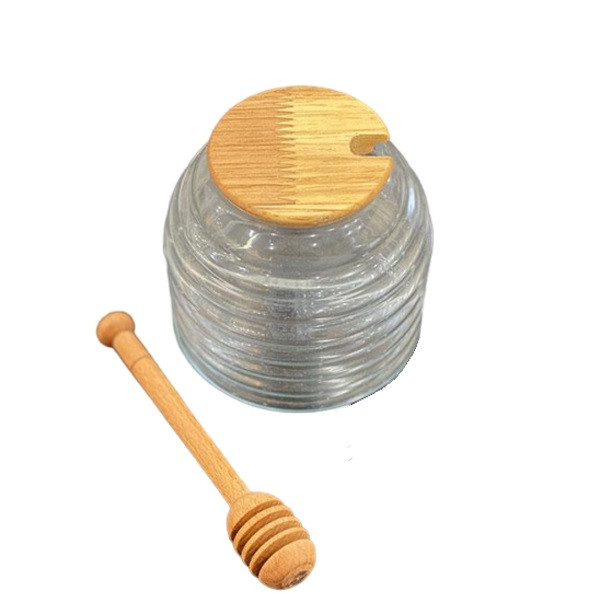 picture ظرف عسل مدل درب چوبی کد DH72 به همراه قاشق 