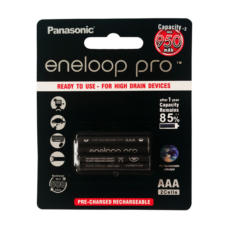 picture باتری نیم قلمی قابل شارژ تلفن بی سیم پاناسونیک مدل Eneloop Pro  بسته 2 عددی
