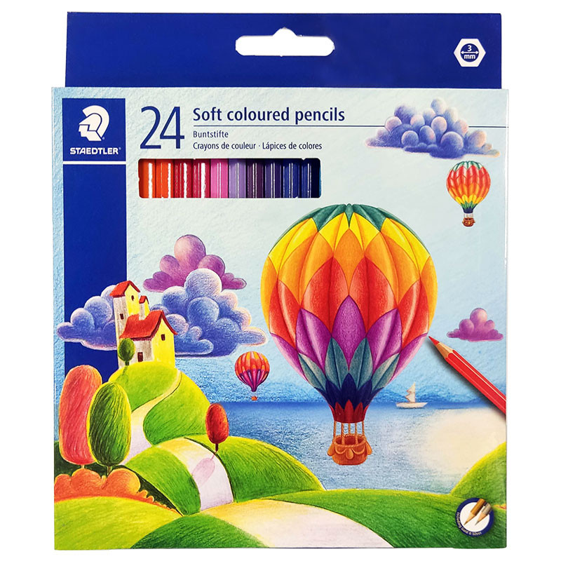 picture مداد رنگی 24 رنگ استدلر مدل Soft coloured pencils طرح بالن‌ها کد 143C24LJ