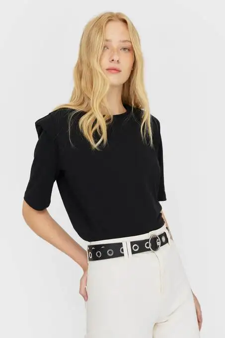 کمربند روزمره استرادیواریوس با کد 03293002 4379213 ( Kadın Siyah Kuş Gözü Detaylı Kemer 03293002 ) 9459670