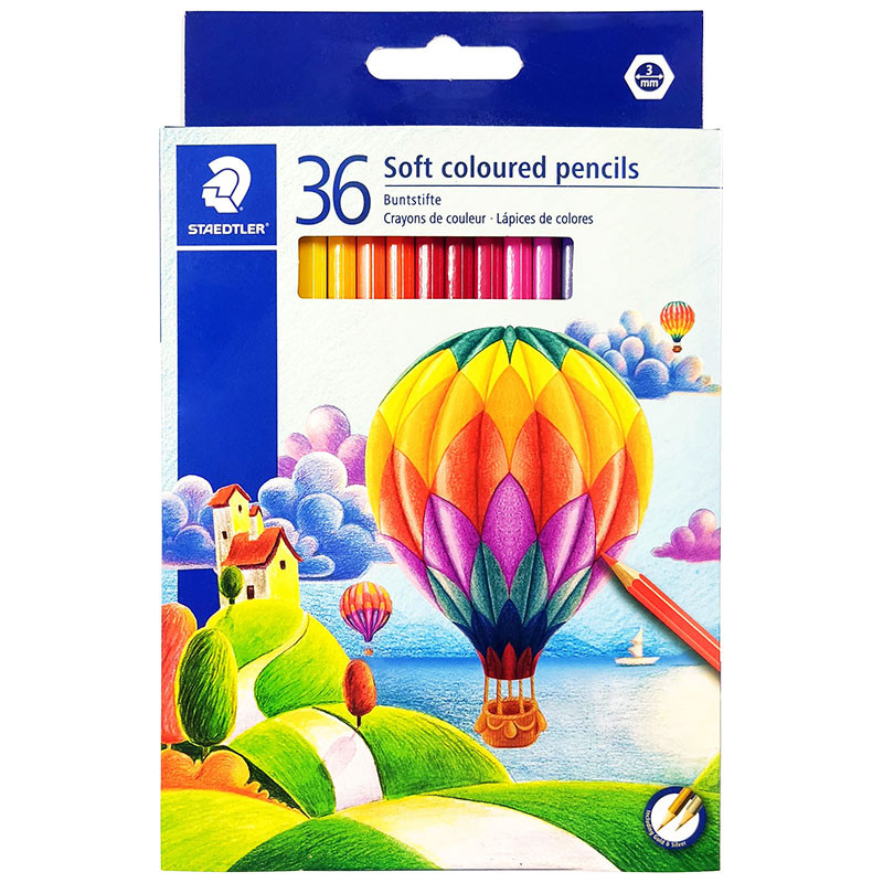 picture مداد رنگی 36 رنگ استدلر مدل Soft coloured pencils طرح بالن‌ها کد 143C36LJ