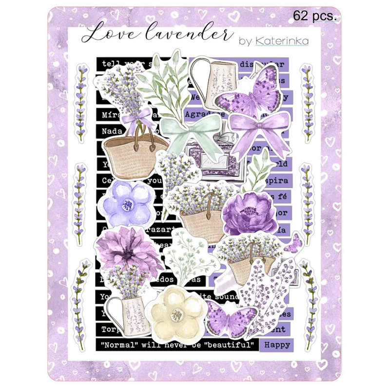 picture برچسب کاترینکا طرح برش خورده بولت ژورنال و اسکرپ بوک مدل Love lavender بسته 62 عددی