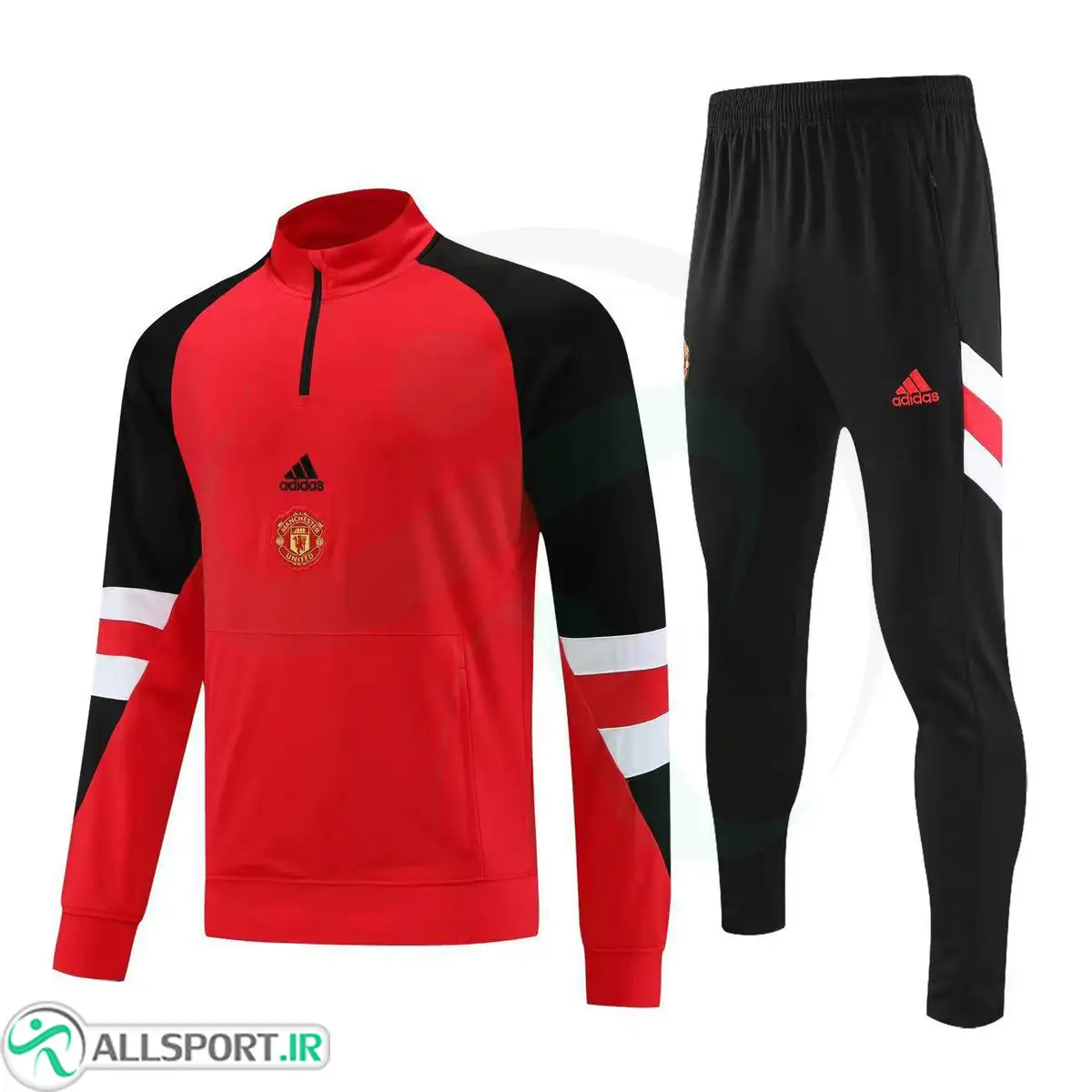 picture ست نیم زیپ شلوار منچستریونایتد  Manchester United Tracksuit 2023-24 Black Red
